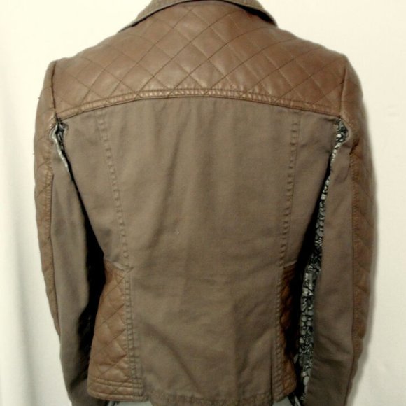 AMERICAN RAG Pleather Denim Jacket S Brown Side Zippered Coat Motorcycle Biker - Picture 7 of 9